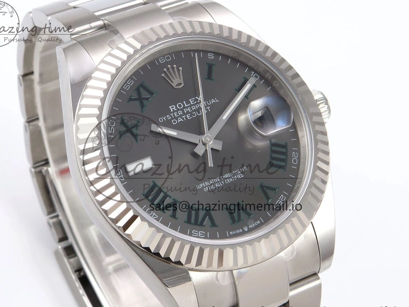 MiroTime 0131 GoodFit DateJust 41 126334 EWEF Best Edition Gray Dial Green Roman on Oyster Bracelet A 1054